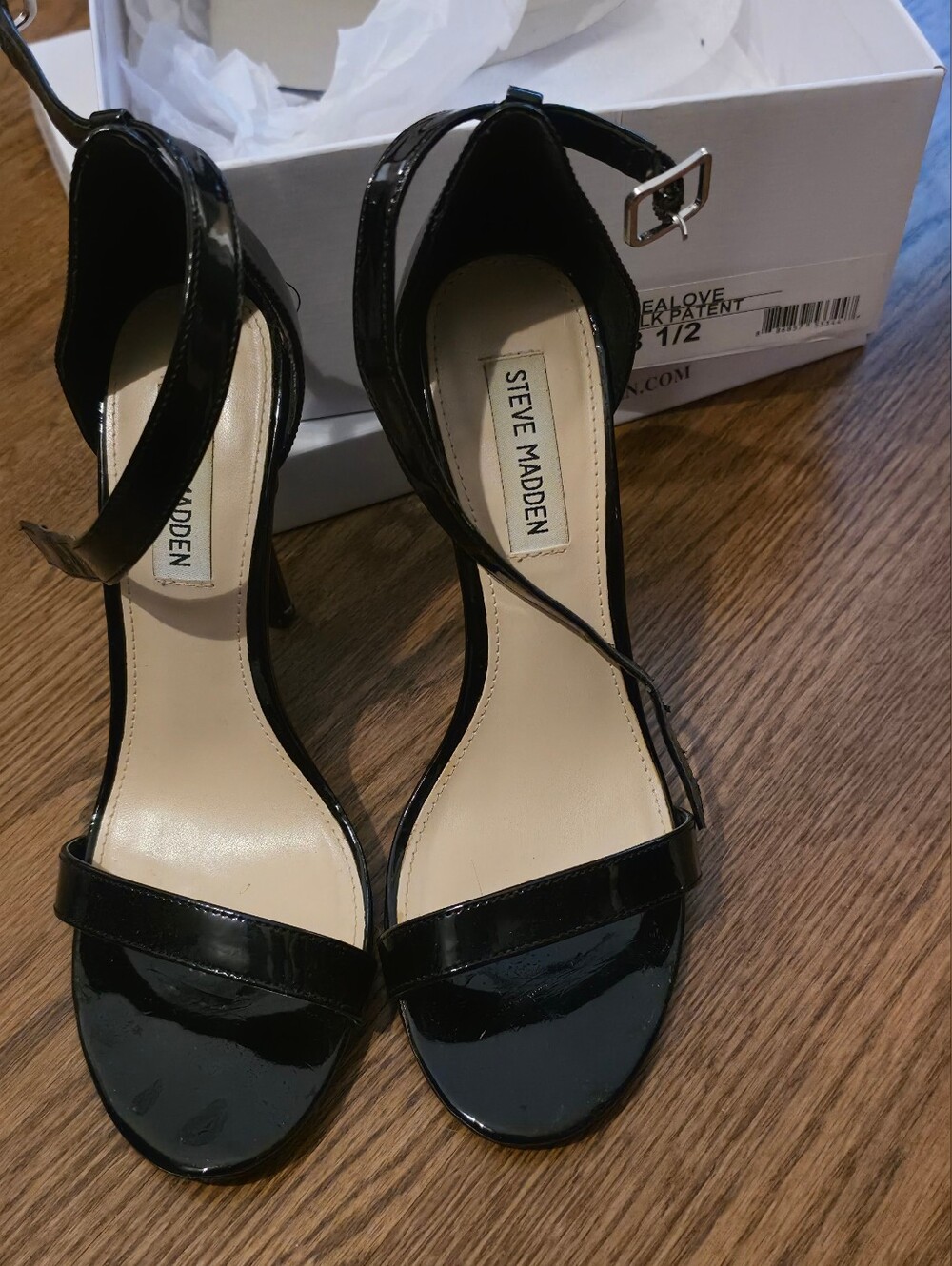 Steve Madden Black Patent Open-Toe Ankle Strap Heels